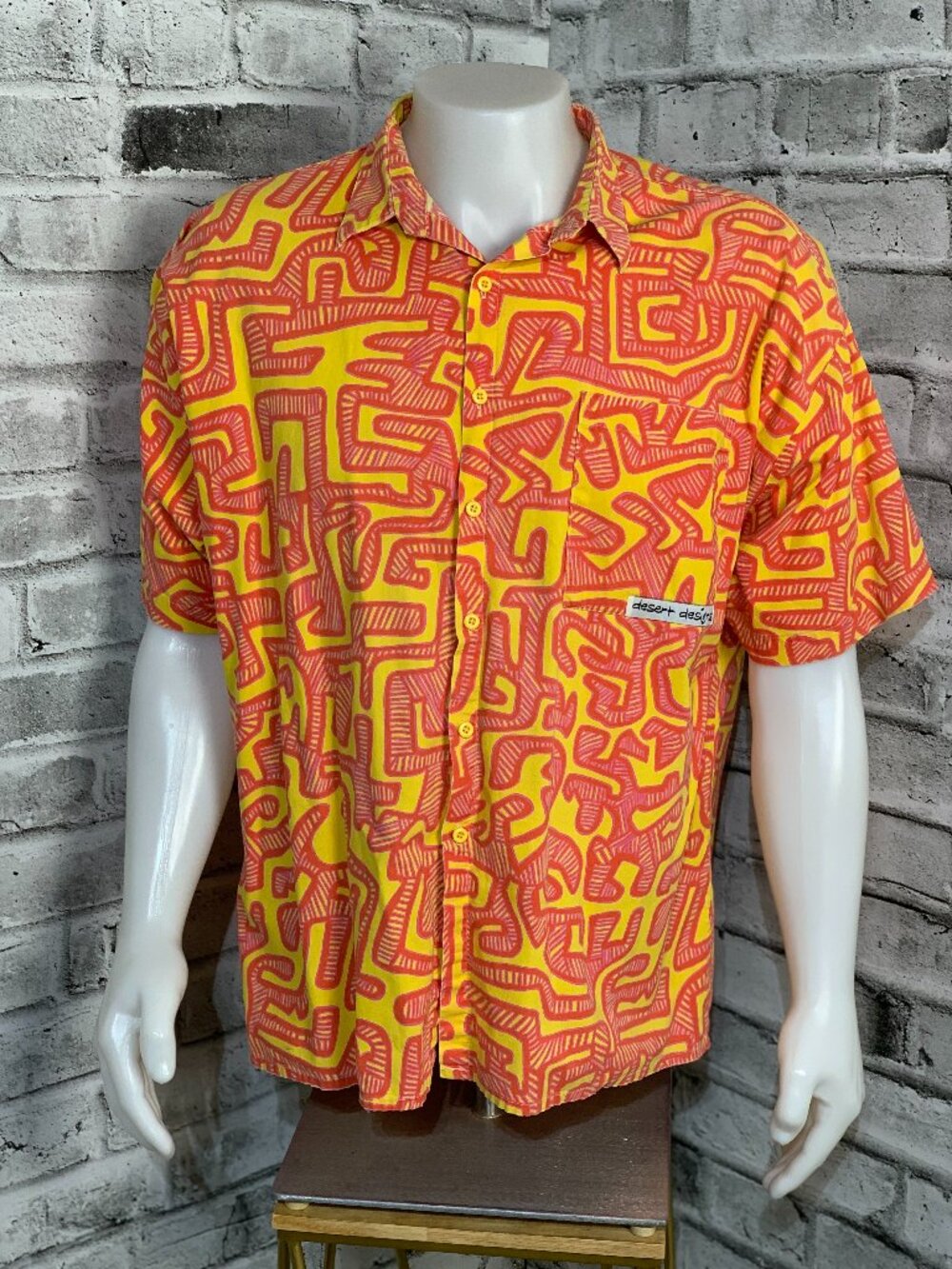 Vtg 80s Jimmy Pike Desert Designs Short Sleeve Casual Button Shirt Men XL Orange